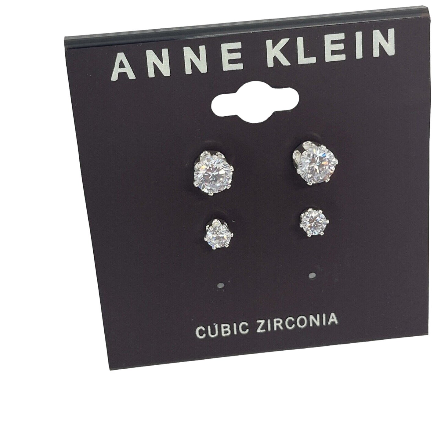 Anne Klein Silver Tone Earrings (2 Piece Set) CZ Stud Style Chic Women's Fashion