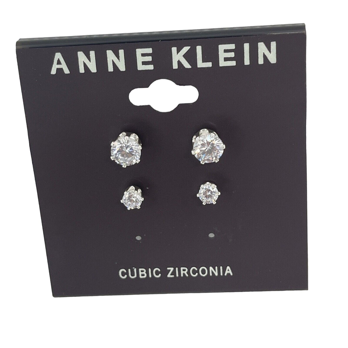 Anne Klein Silver Tone Earrings (2 Piece Set) CZ Stud Style Chic Women's Fashion
