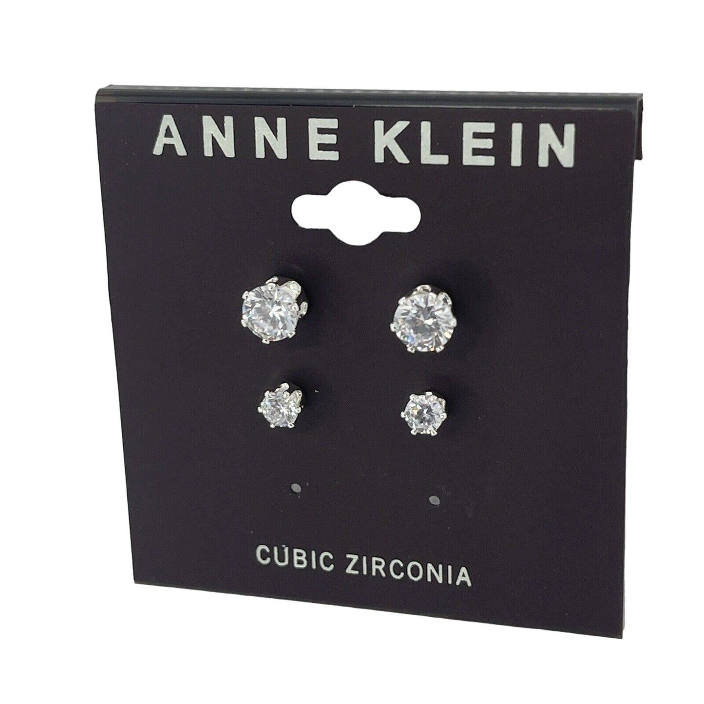 Anne Klein Silver Tone Earrings (2 Piece Set) CZ Stud Style Chic Women's Fashion