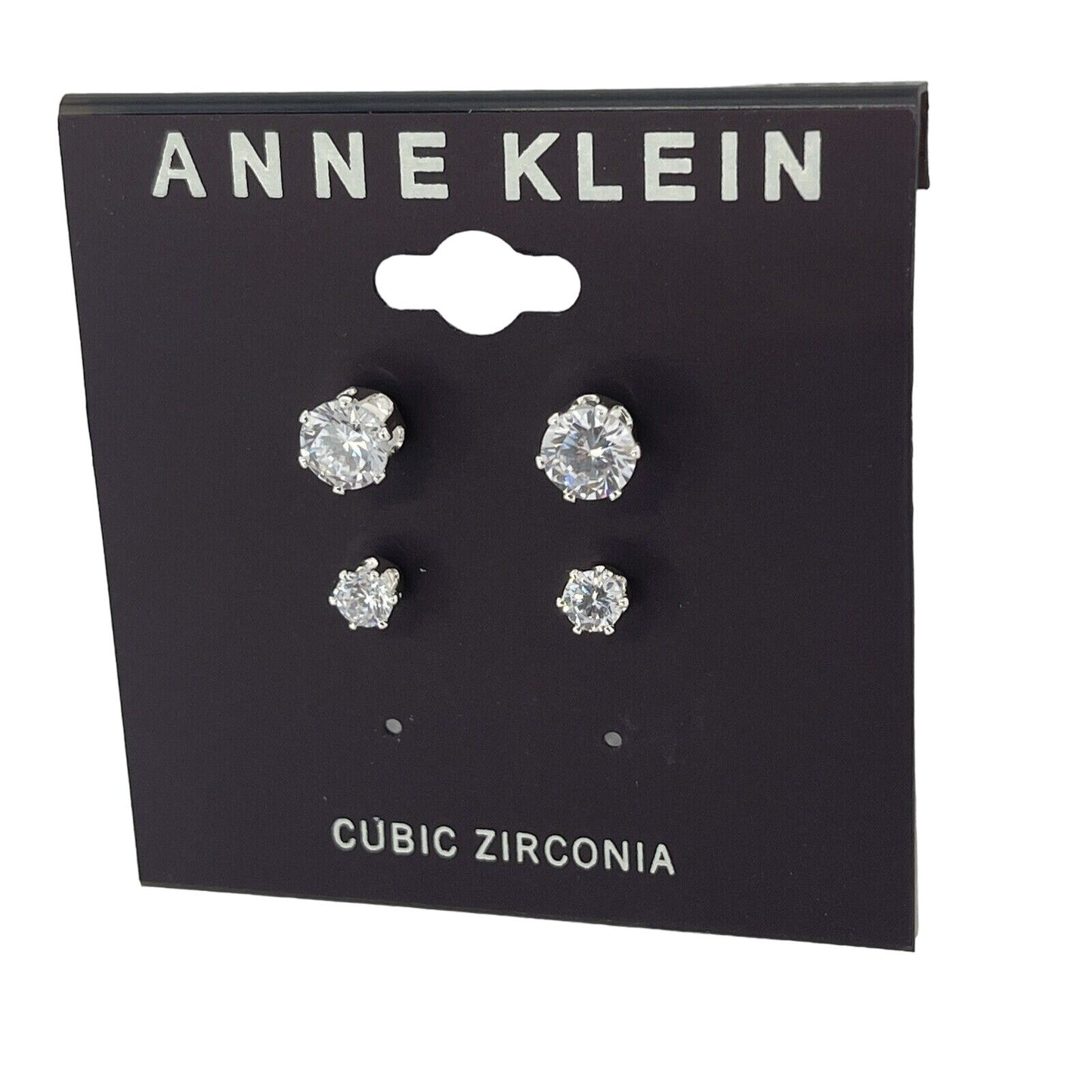 Anne Klein Silver Tone Earrings (2 Piece Set) CZ Stud Style Chic Women's Fashion