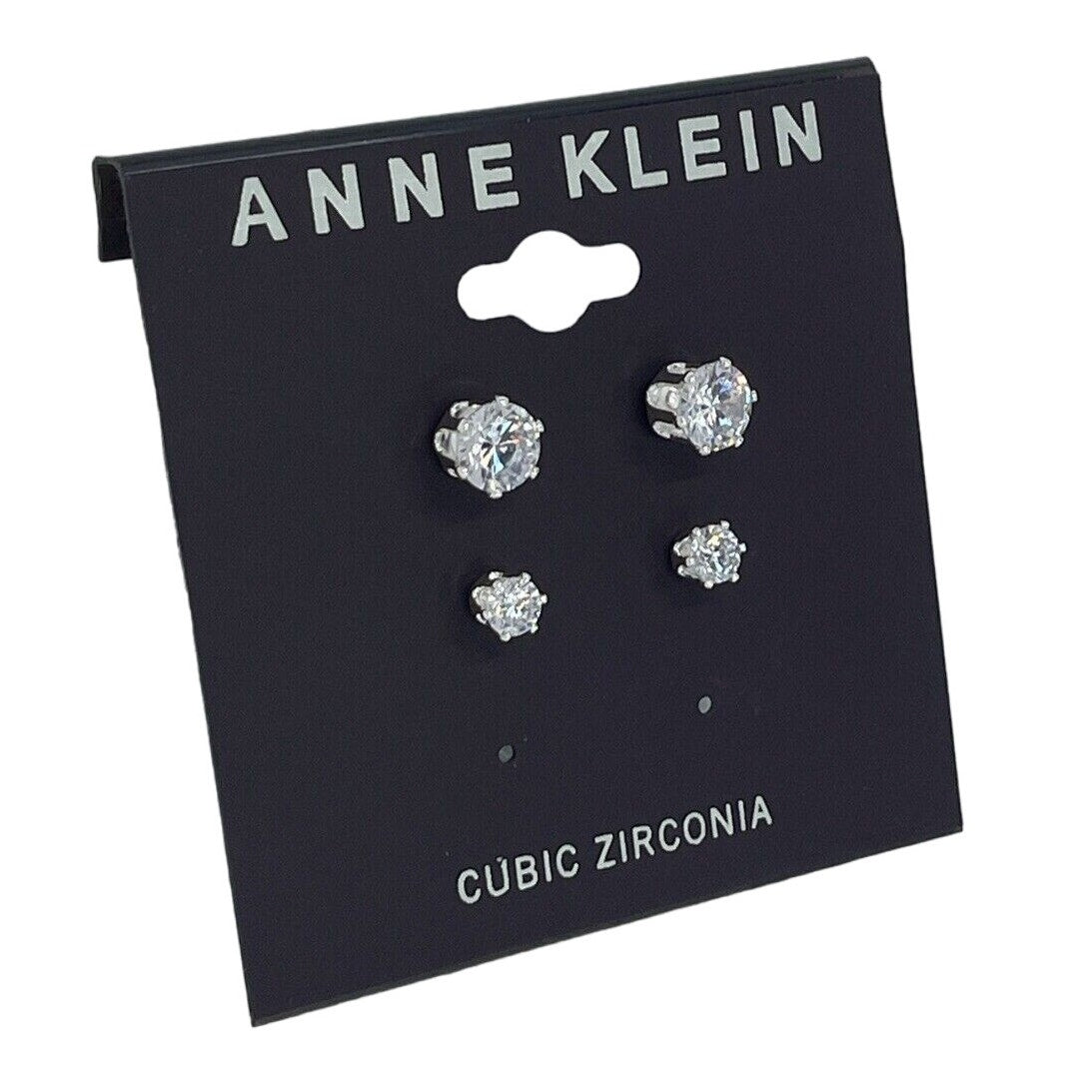 Anne Klein Silver Tone Earrings (2 Piece Set) CZ Stud Style Chic Women's Fashion