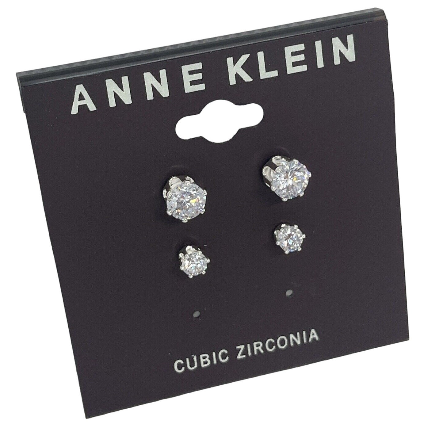 Anne Klein Silver Tone Earrings (2 Piece Set) CZ Stud Style Chic Women's Fashion