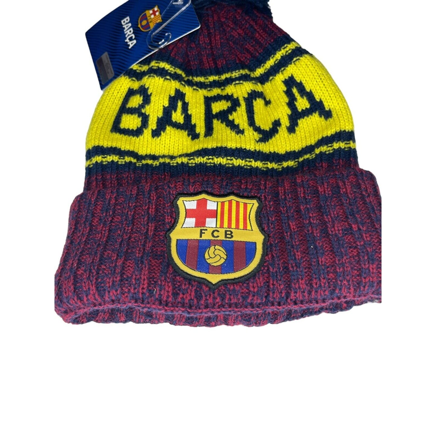 Barca FC Barcelona Beanie Hat Embroidered Badge Knit Yellow Futbol Soccer NWT