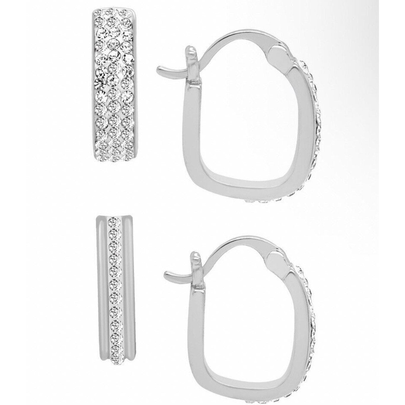 Silver Tone Sparkling Crystal Hoop Earrings (2pc Set) Trendy Stunning Shiny Chic