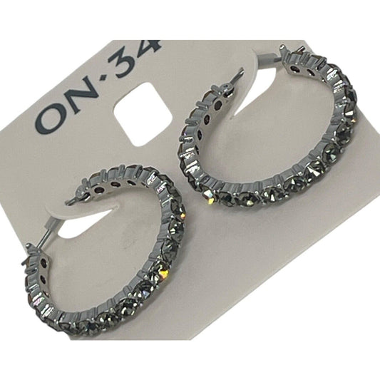 Silver Tone Crystal Hoop Earrings Elegant Chic Style Fashion Stunning Style NWT