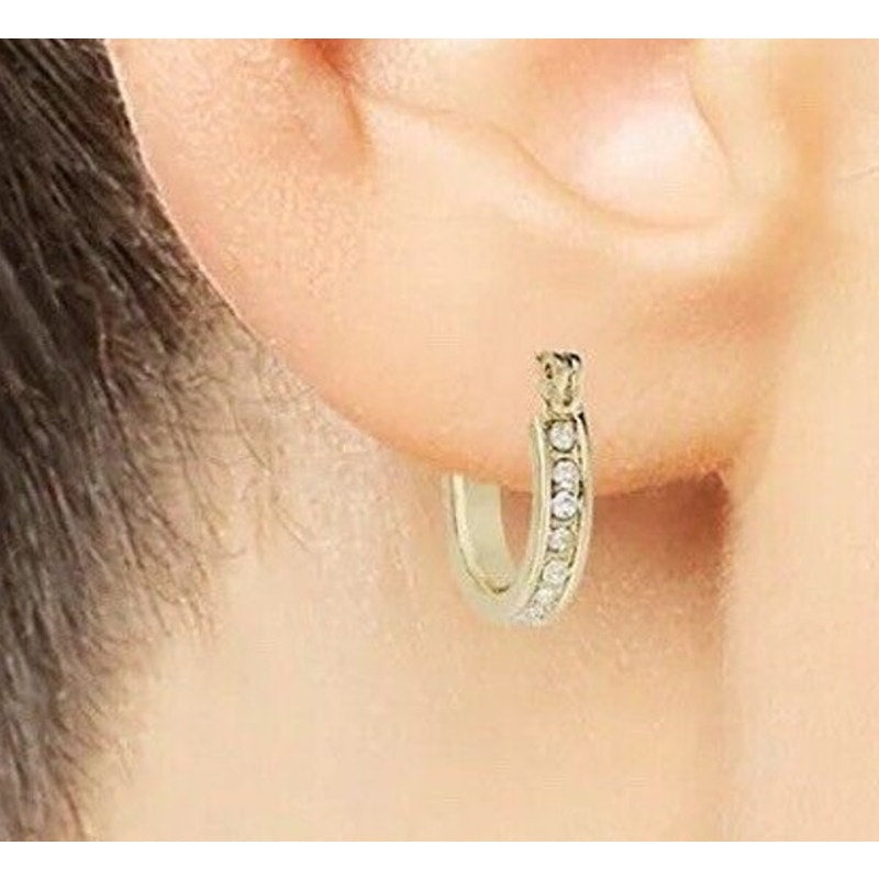 Gold Tone Mini Hoop Crystal Earrings Fashion Stylish Trendy Elegant Shiny NWT