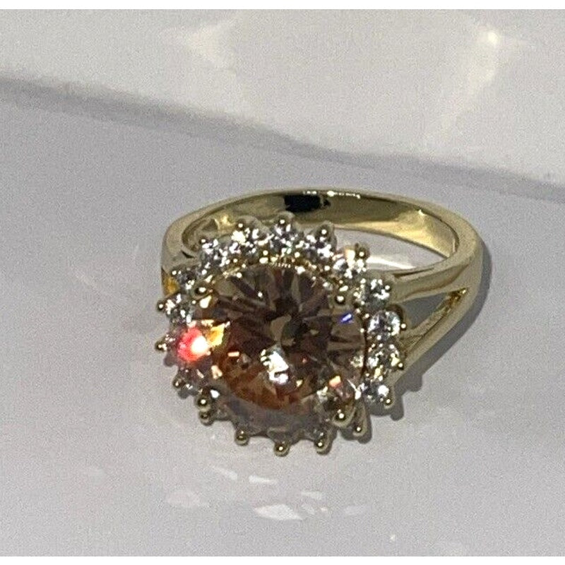 Gold Plated CZ Floral Ring Gold Plate (Sz 6) Stylish Fashion Trendy Elegant NWT