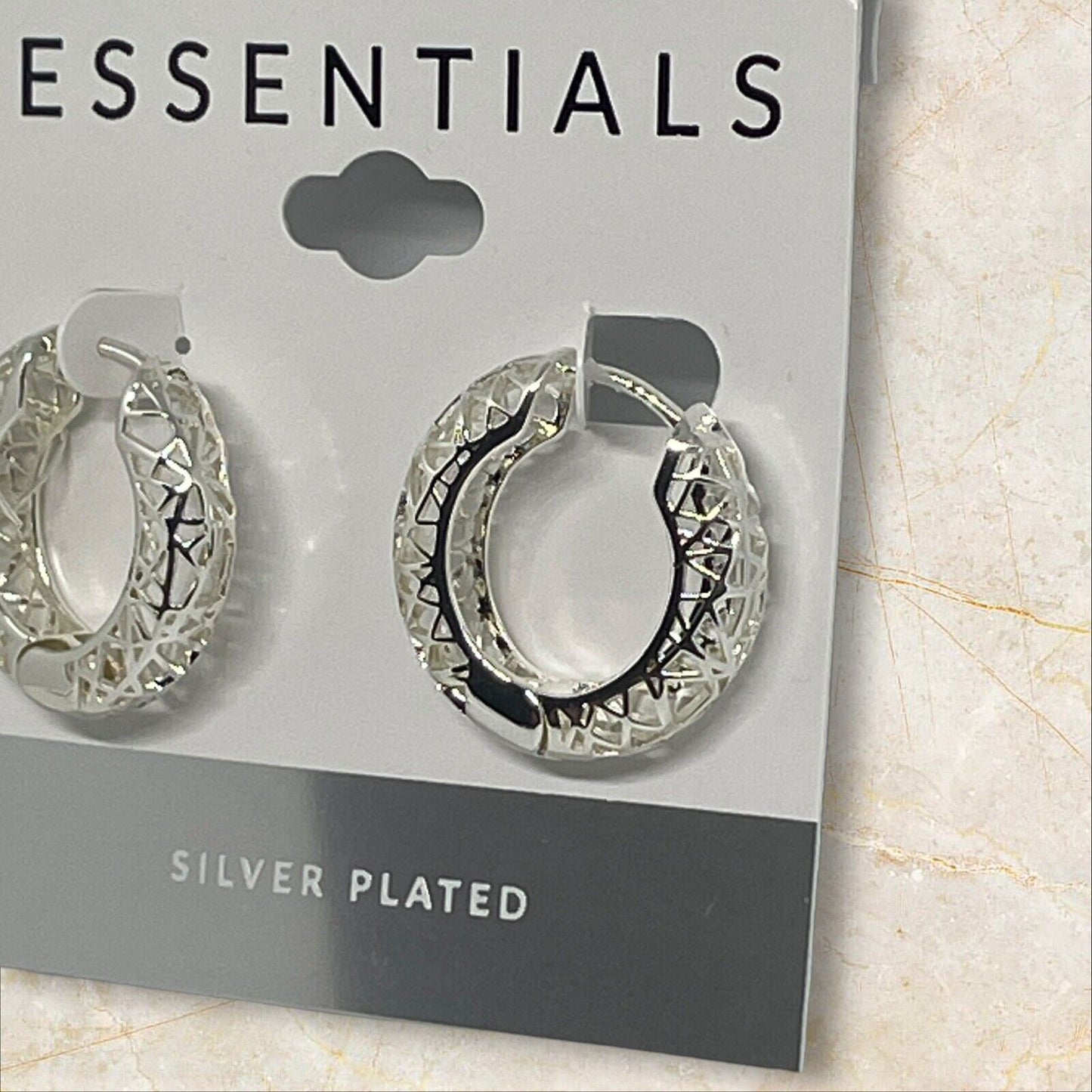 Essentials Silver Plated Filigree Hoop Earrings Open Work Stunning Style Trendy