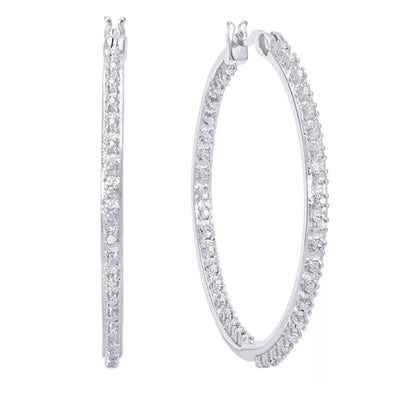 Diamond Accent Silver Plate Hoop Earrings Stunning Elegant Shiny Fashion Bling