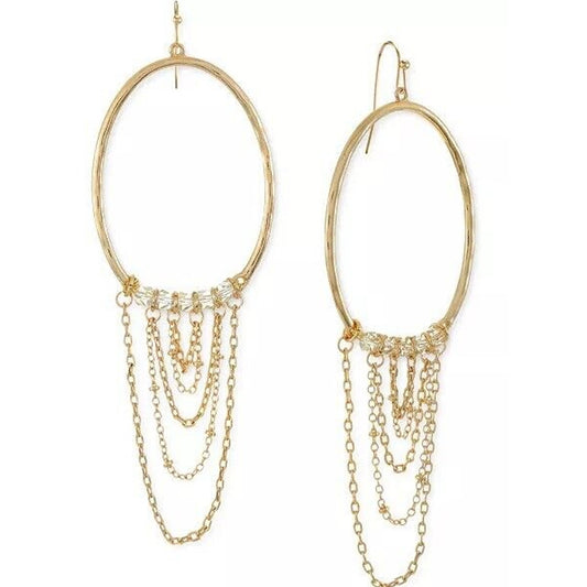 Gold Tone Crystal Bead Chain Drop Earrings Stylish Fashion Trendy Chic Shiny NWT