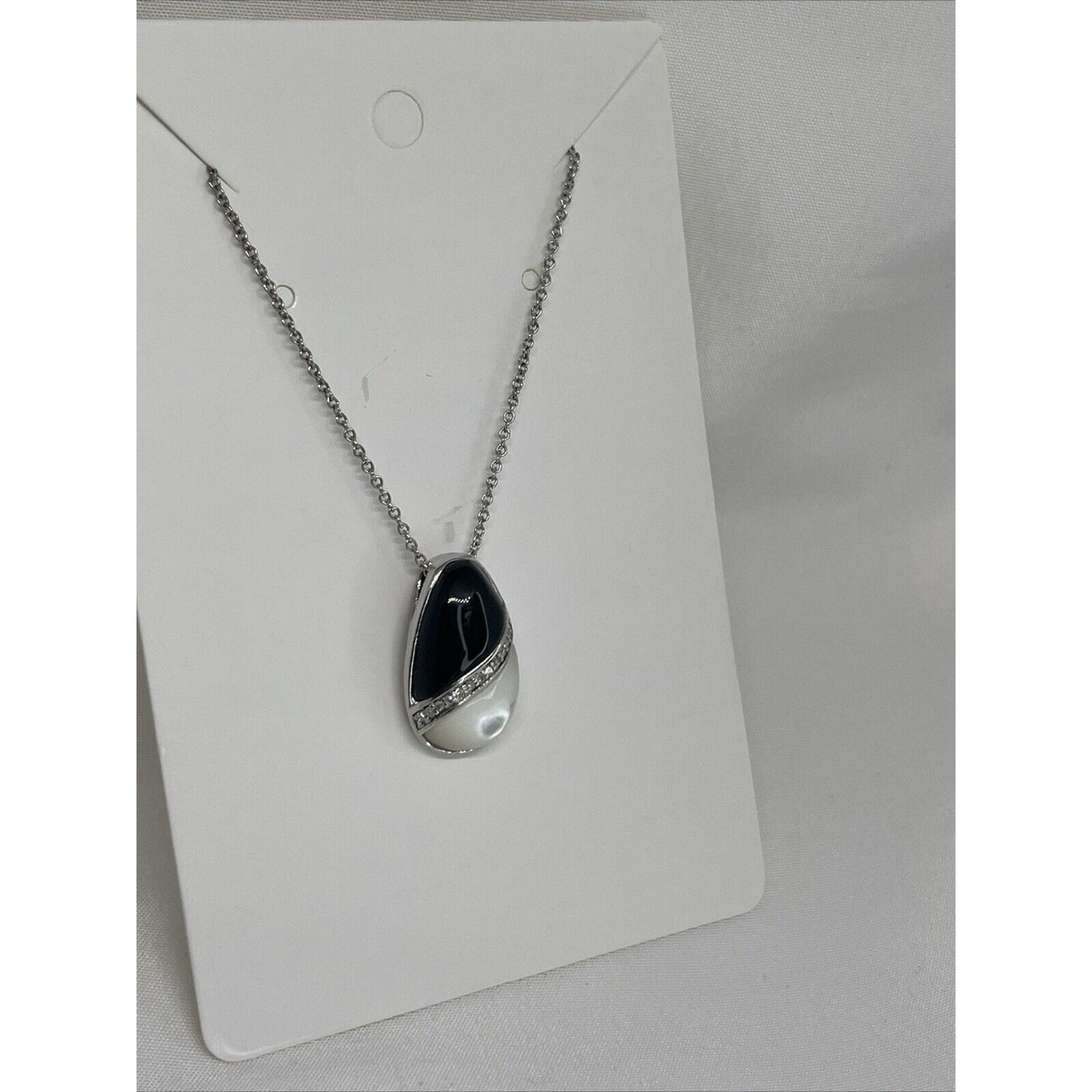 Onyx (2 cts.) Diamond Accent Sterling Silver Necklace Mother Of Pearl Luxury NWT