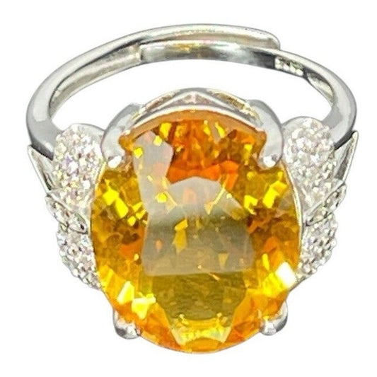 LUXY Gems Natural Citrine (10 cts) Sterling Silver Ring Luxury Fashion (Sz 6-10)