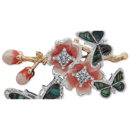 Anne Klein Butterfly Brooch Two Tone Abalone Crystal Pin Stunning Intricate NWT