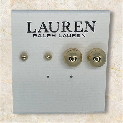 Ralph Lauren Gold Tone Ball Stud Earrings (2pc Set) Chic Elegant Trendy Fashion