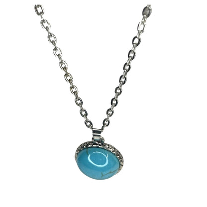 Silver Plated Faux Turquoise Pendant Necklace Stunning Chic Stylish Fashion NWT