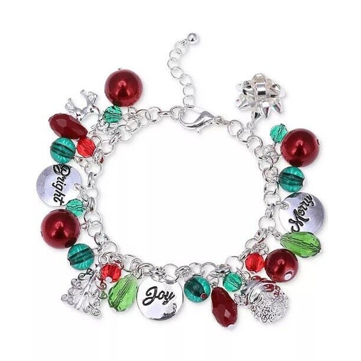 Silver Tone Crystal Xmas Bracelet Santa Ornament Christmas Tree Elegant Chic NWT