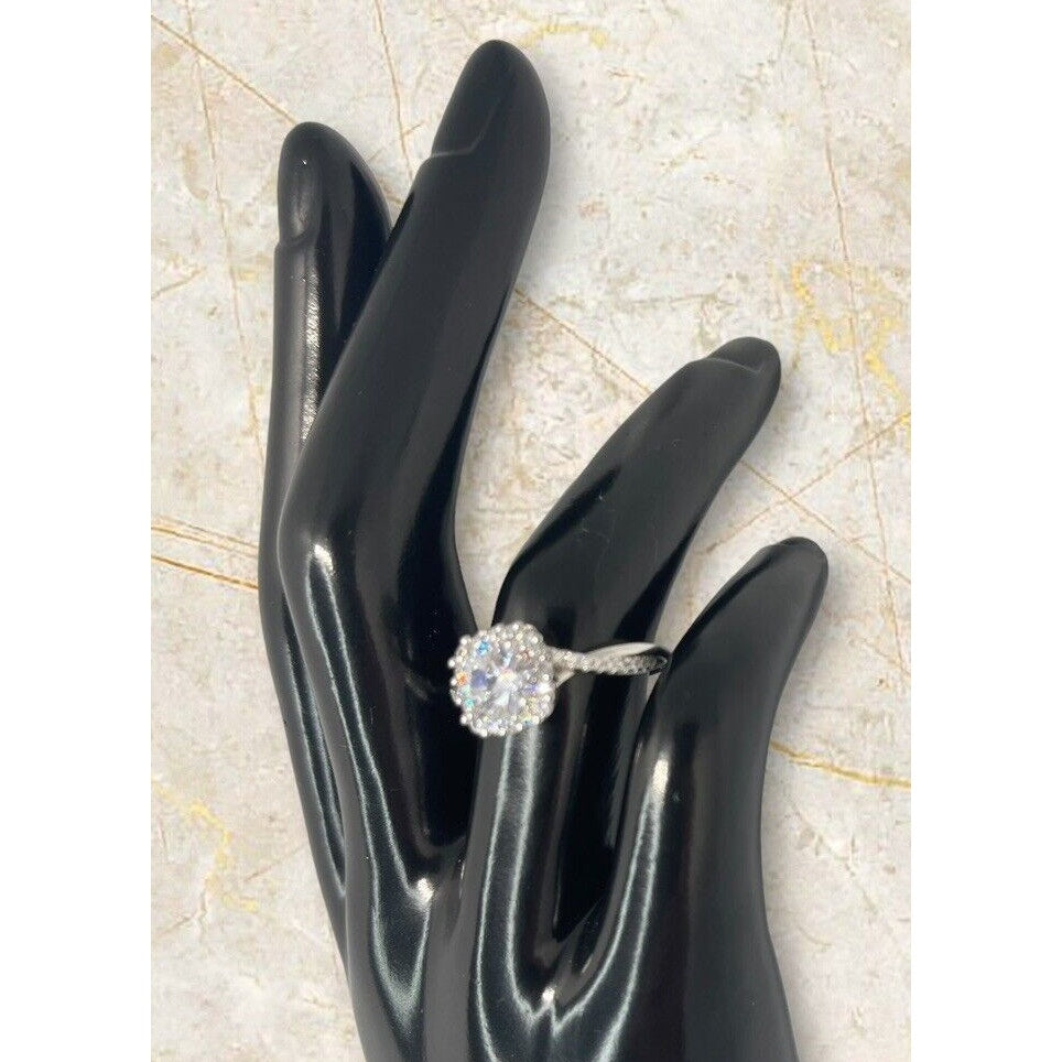 Sterling Silver Princess Halo CZ Ring (Sz 7) Promise Stunning Elegant Shiny NWT