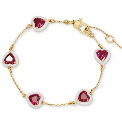 Kate Spade Gold Plated Crystal CZ Heart Charm Bracelet Trendy Chic Style Fashion