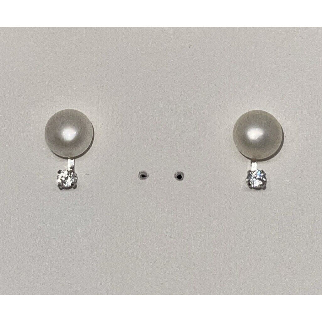 Pearl (6mm) Sterling Silver Earrings CZ Chic Fashion Stylish Trendy Elegant NWT