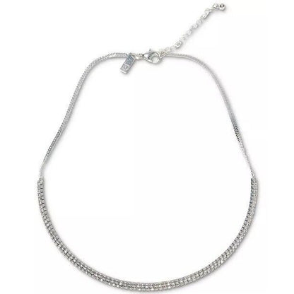 Silver Tone Crystal Collar Necklace Stunning Stylish Fashion Shiny Elegant NWT