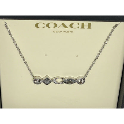 Coach Silver Tone Swarovski Crystal Necklace Stunning Chic Designer Elegant NWT