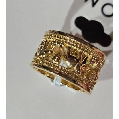 Gold Plated Open Work Elephant Wide Ring (Sz 9) Intricate Stunning Animals Chic