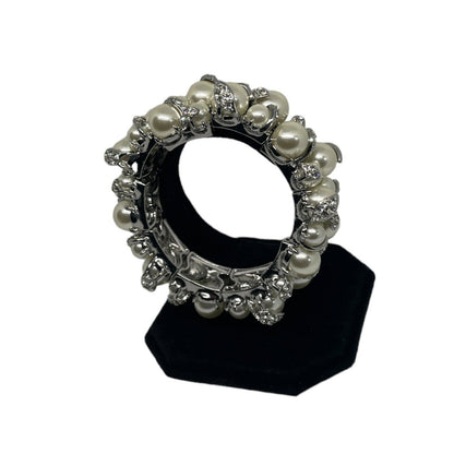 Silver Tone Faux Pearl Crystal Bracelet Stunning Trendy Elegant Intricate Chic