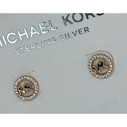 Michael Kors 14K Gold Vermeil CZ Hoop Earrings MK Logo Stud Luxury Trendy Chic