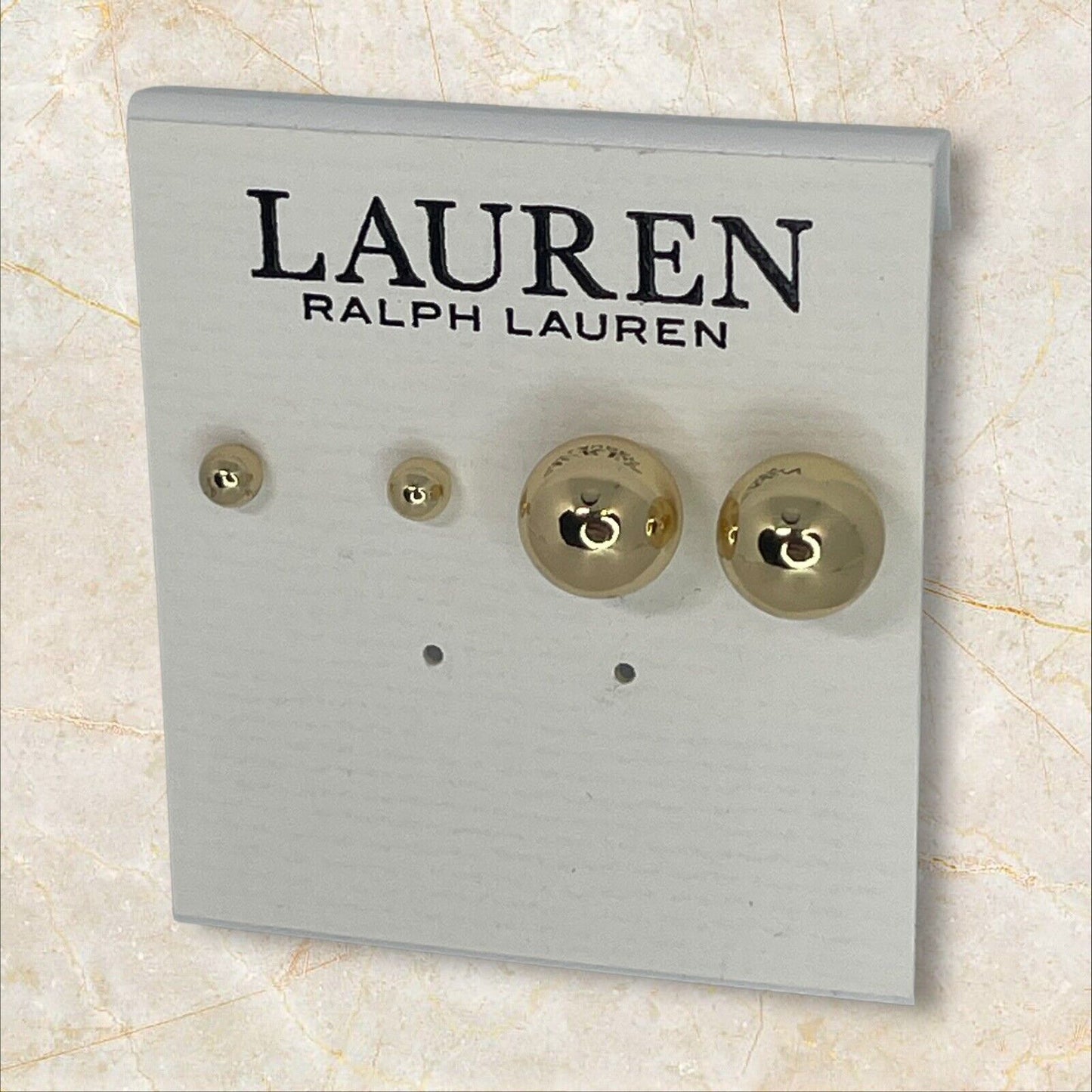 Ralph Lauren Gold Tone Ball Stud Earrings (2pc Set) Chic Elegant Trendy Fashion