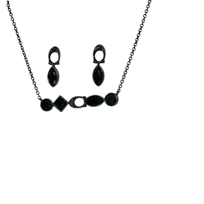 Coach Crystal Necklace Earrings 2pc Set Black Tone Chic Designer Luxury Trendy