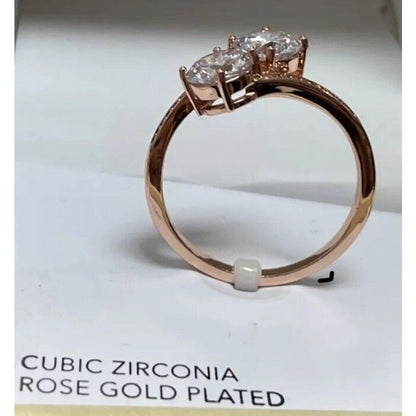 Rose Gold Plated Double CZ Ring (Sz 11) Chic Fashion Stylish Trendy Stunning NWT