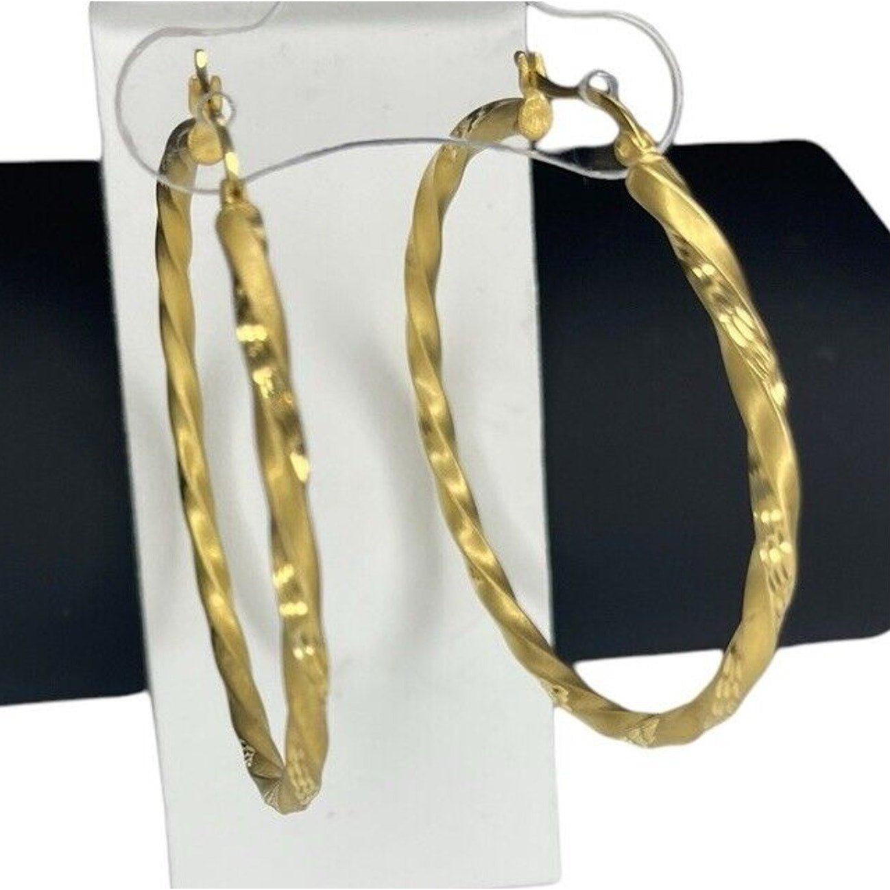 14K Gold Vermeil Twisted Satin Hoop Earrings Stunning Chic Fashion Statement NWT