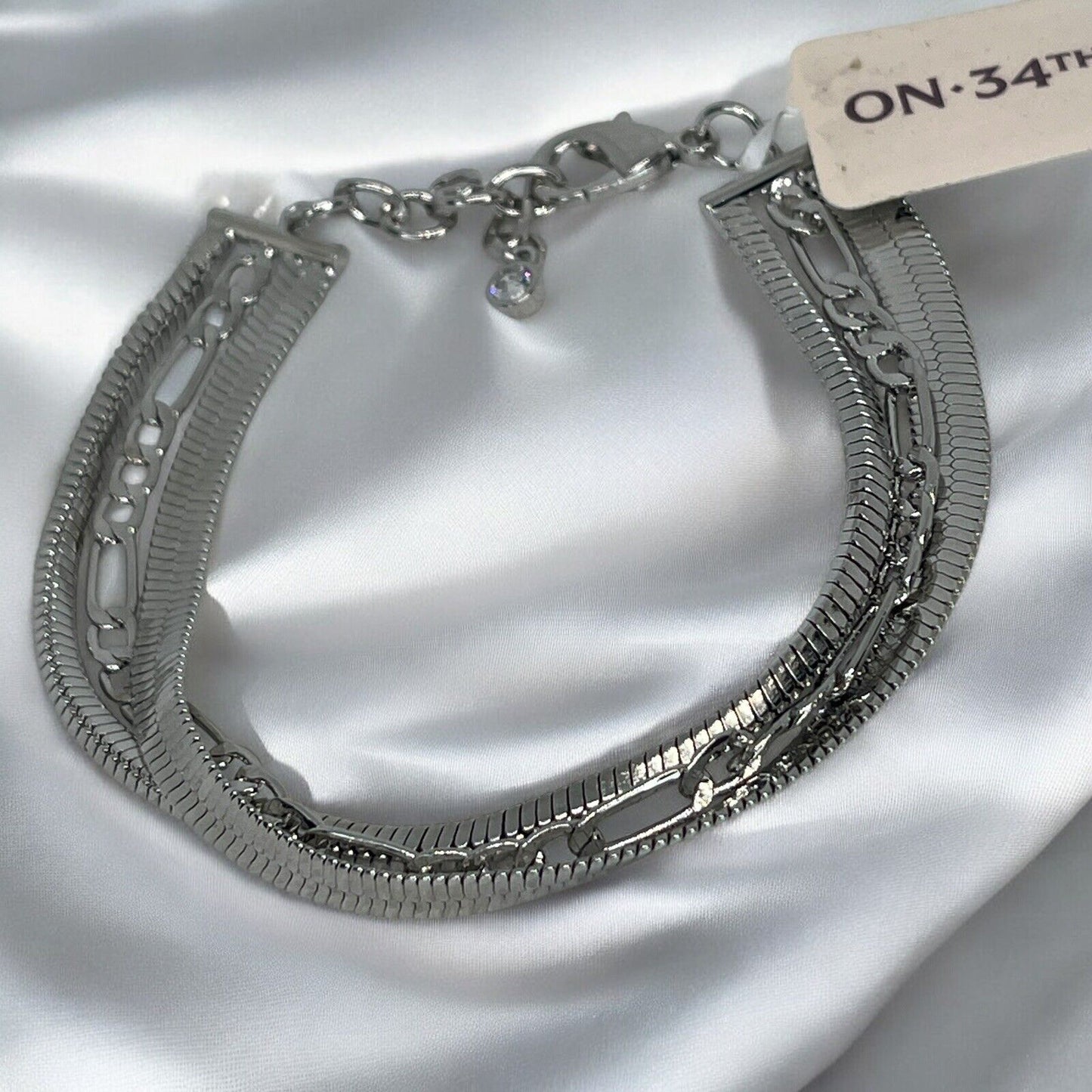 Silver Tone Triple Chain Bracelet Fashion Stylish Trendy Shiny Chic Elegant NWT