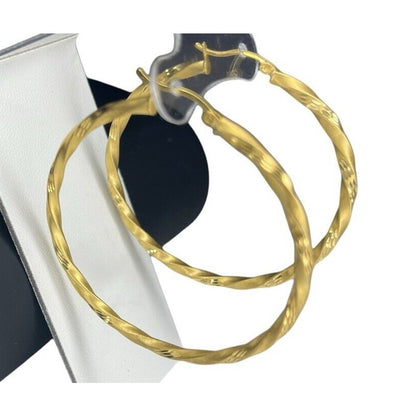 14K Gold Vermeil Twisted Satin Hoop Earrings Stunning Chic Fashion Statement NWT