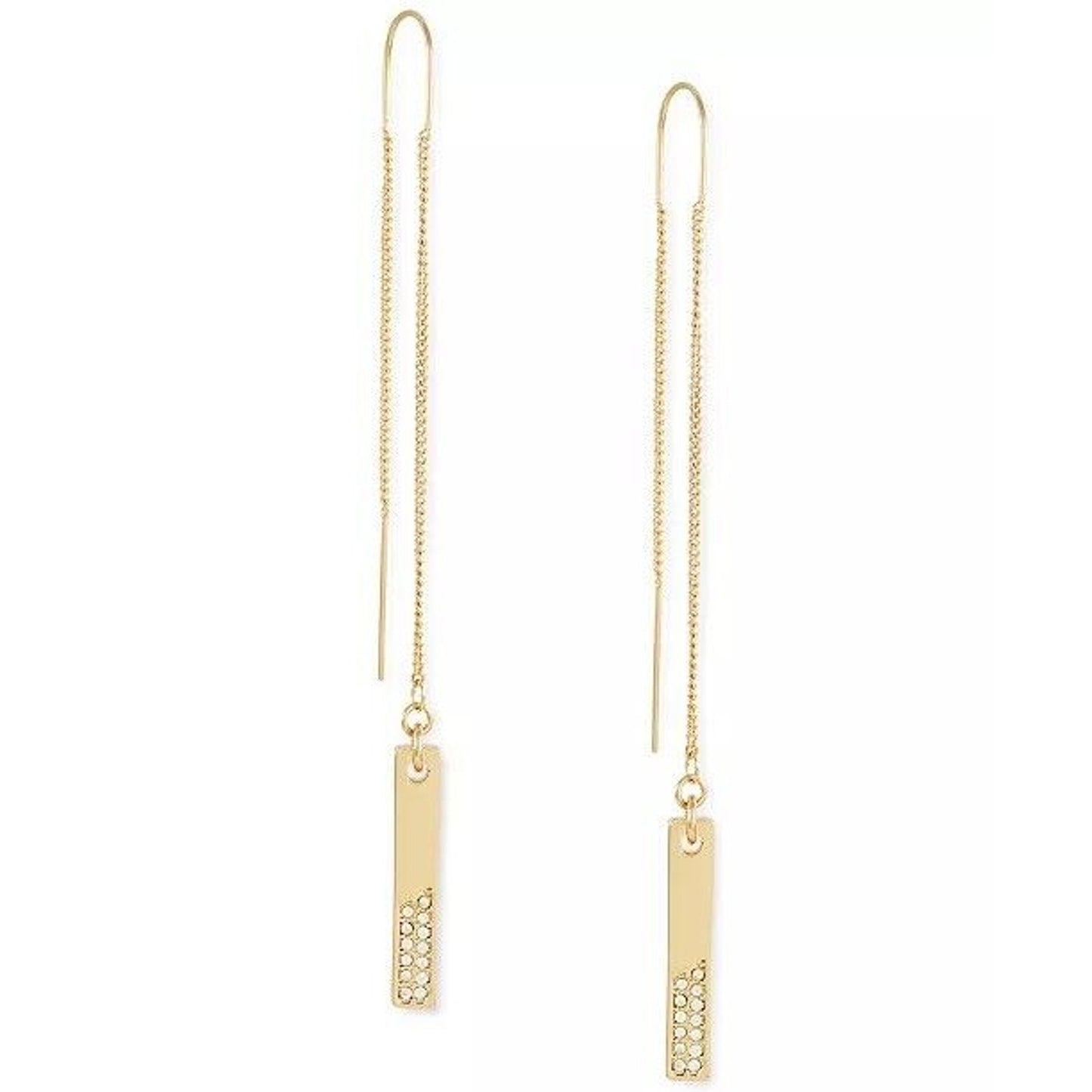 Guess Gold Tone Pave Crystal Threader Earrings Trendy Fashion Statement Chic NWT