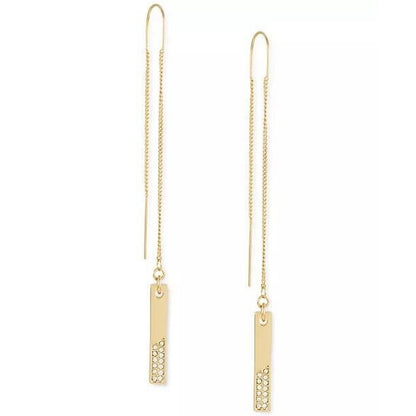 Guess Gold Tone Pave Crystal Threader Earrings Trendy Fashion Statement Chic NWT