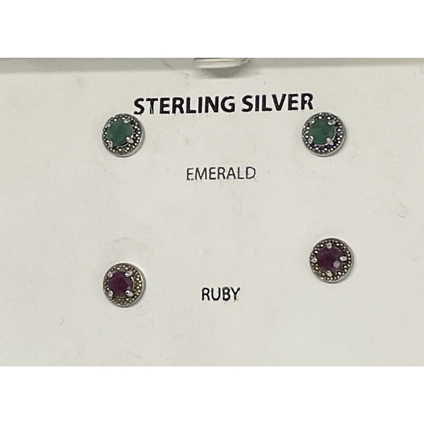 Natural Emerald (1/2 ct) & Ruby (5/8 ct) Earrings 2pc Set Sterling Silver Luxury