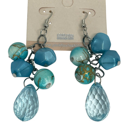 Silver Tone Faux Turquoise Beads Drop Earrings Stylish Fashion Trendy Stunning