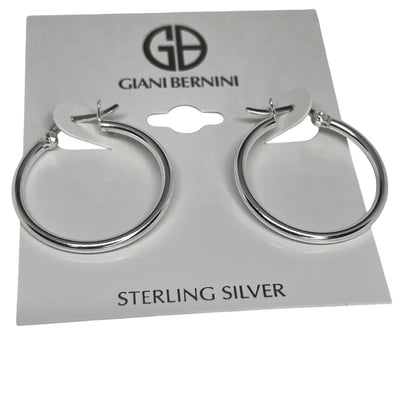 Sterling Silver Medium Hoop Earrings Chic Stylish Fashion Trendy Everyday Wear