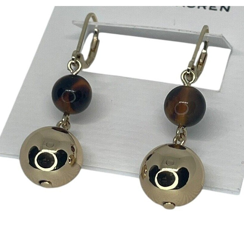 Ralph Lauren Gold Tone Tortoise Drop Earrings Elegant Stunning Style Fashion NWT