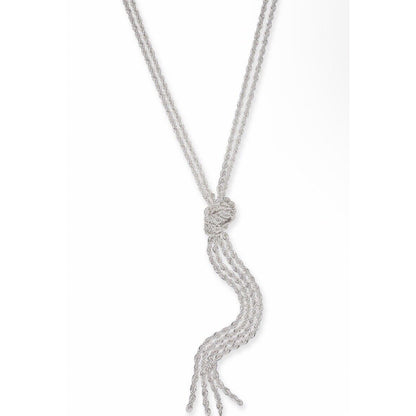 Silver Tone Knot Lariat Rope Chain Necklace Fashion Style Elegant Stunning Chic