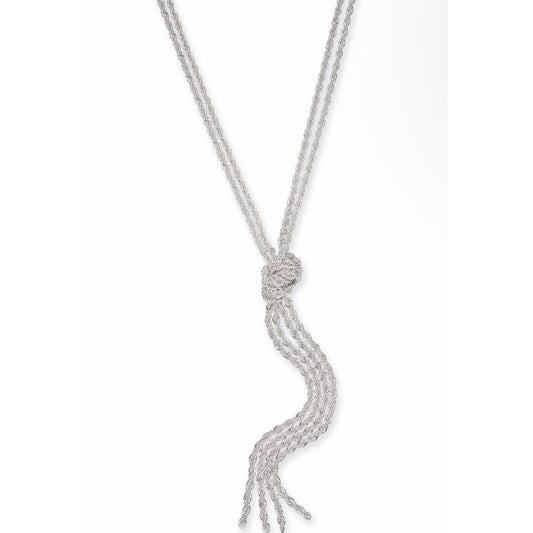 Silver Tone Knot Lariat Rope Chain Necklace Fashion Style Elegant Stunning Chic