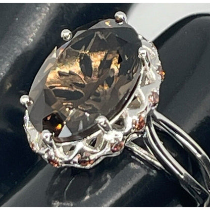 LUXY Gems Natural Smoky Quartz Sterling Silver Ring (5 ct) Luxury Fashion (Sz 7)