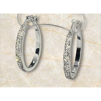 Silver Plated Pave Crystal Hoop Earrings Stunning Fashion Glitz Stylish Elegant