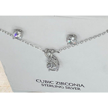 Sterling Silver CZ Necklace Earrings (2pc Set) Stunning Fashion Trendy NWT Vday