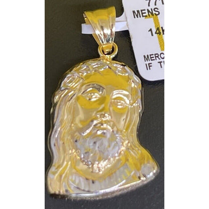 Solid 14K Gold Two Tone Christ Charm Pendant Faith Sleek Luxury Intricate NWT