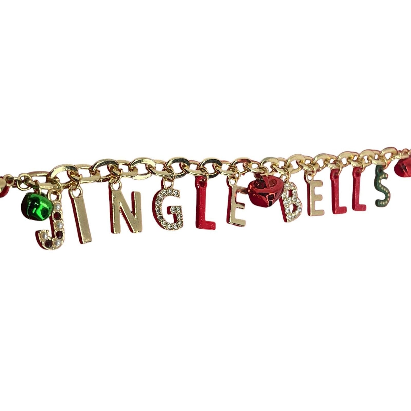 Gold Tone Jingle Bells Xmas Bracelet Crystal Christmas Holidays Elegant Chic NWT