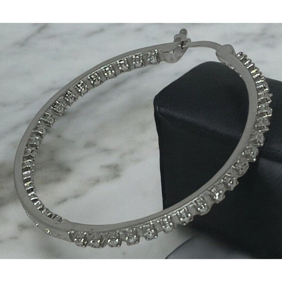 Diamond Accent Silver Plate Hoop Earrings Stunning Elegant Shiny Fashion Bling