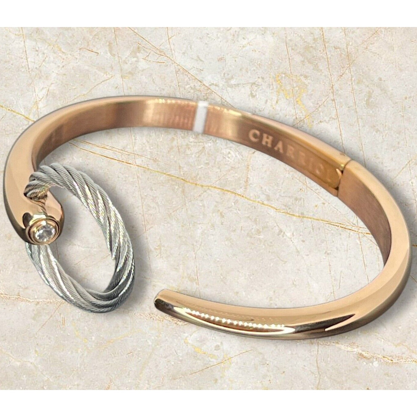 Charriol White Topaz Bangle Bracelet Gold Over Stainless Steel Luxury Designer