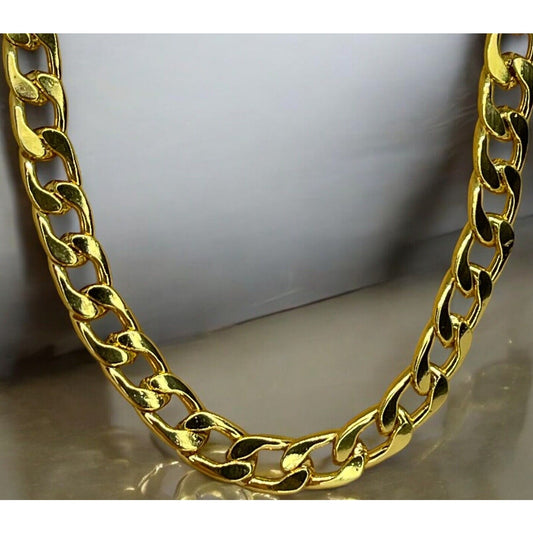 Thick Gold Plate Cuban Chain Necklace Mens 28” (8mm) Bling Flashy Everyday Wear